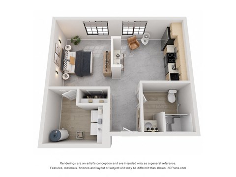 Floor plan for studio, 1 bath, 580 sqft